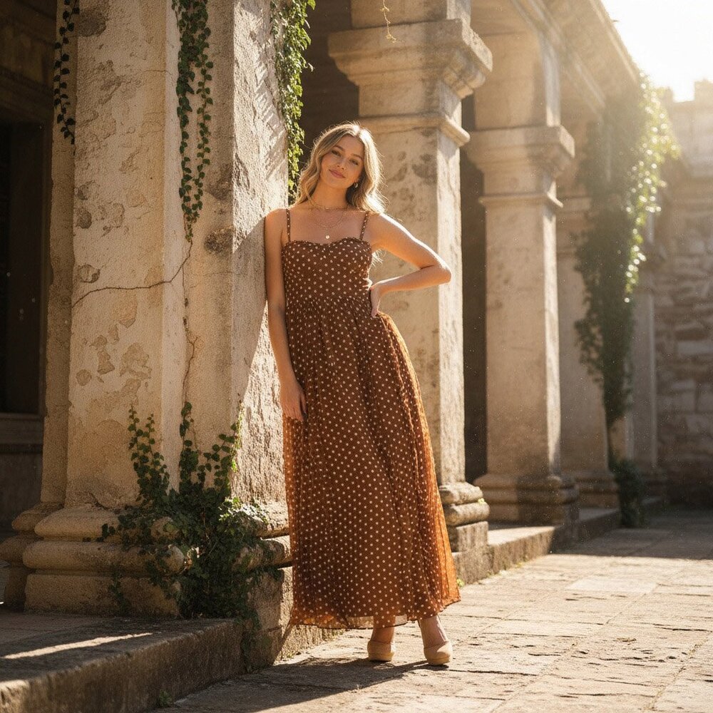 Embroidered flower ruffle maxi dress- Back smocking, ruffled skirt
